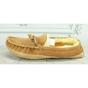LL Bean Kids Brown Suede Wicked Good Shearling Lined Moccasin Slipper Size 6